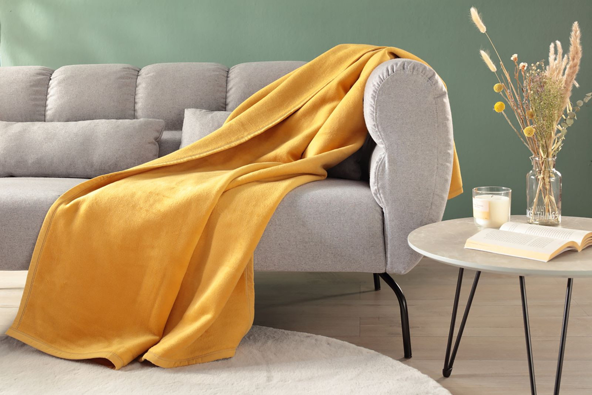 Biederlack Wohndecke Cotton Sense in Beige und Gelb aus Baumwolle und Polyester - Bild 1