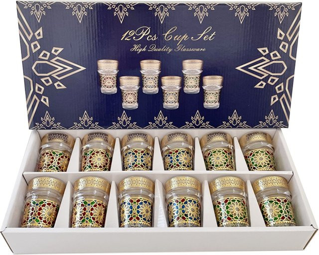 ENERGE SPRING 12-teiliges Set Marokkanische Gläser mit Mosaik-Design und Goldverzierungen in Gold und Multicolour - Bild 1