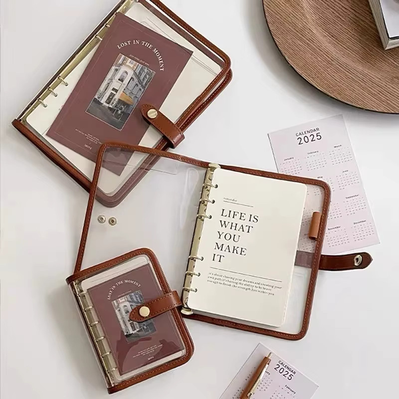 Transparentes Loseblatt Notebook im koreanischen Stil, abnehmbarer Business Planer und Tagebuch, A5, Braun - Bild 4