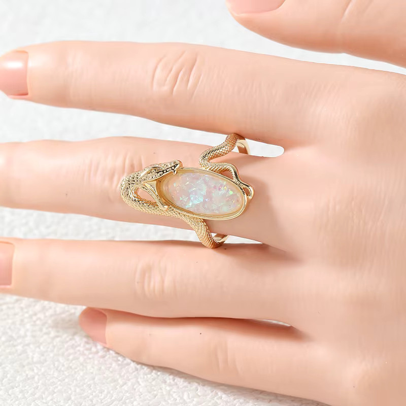 Ring Schlangenmotiv, Imitationsopal, Goldfarbe, Damen - Bild 2