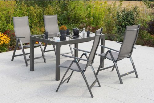MERXX Gartenmöbel-Diningset Carrara, 5-teilig, Aluminium und Glas, braun, ausziehbar, Tisch B: 150 cm, H: 76 cm, T: 90 cm und 4 Stühle H: 90 cm, B: 45 cm, T: 50 cm - Bild 1