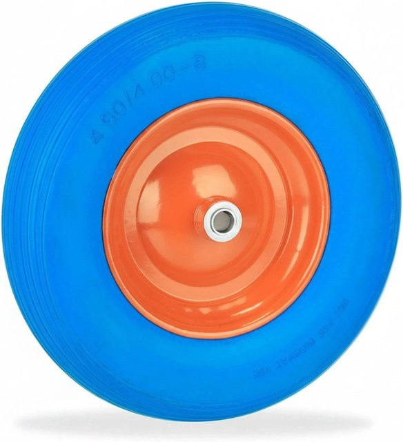 Relaxdays Schubkarrenrad aus blauem PU-Gummi und Stahl, pannensicher, Durchmesser: 39 cm, Breite: 8 cm - Bild 1