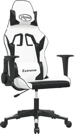 vidaXL Gaming-Stuhl Modell 10 in Weiß und Schwarz aus Kunstleder mit Armlehnen und Kopfstütze