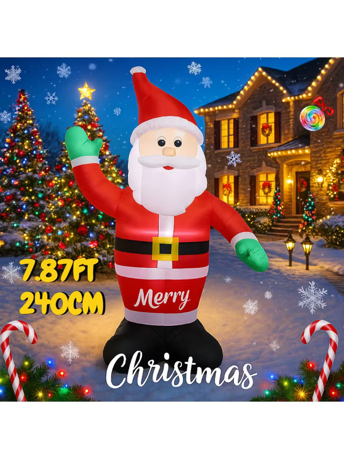 TONGHUANIU Aufblasbarer Weihnachtsmann mit LED-Licht, bunte Weihnachtsdekoration für Garten und Hof, Höhe: 240 cm - Bild 5