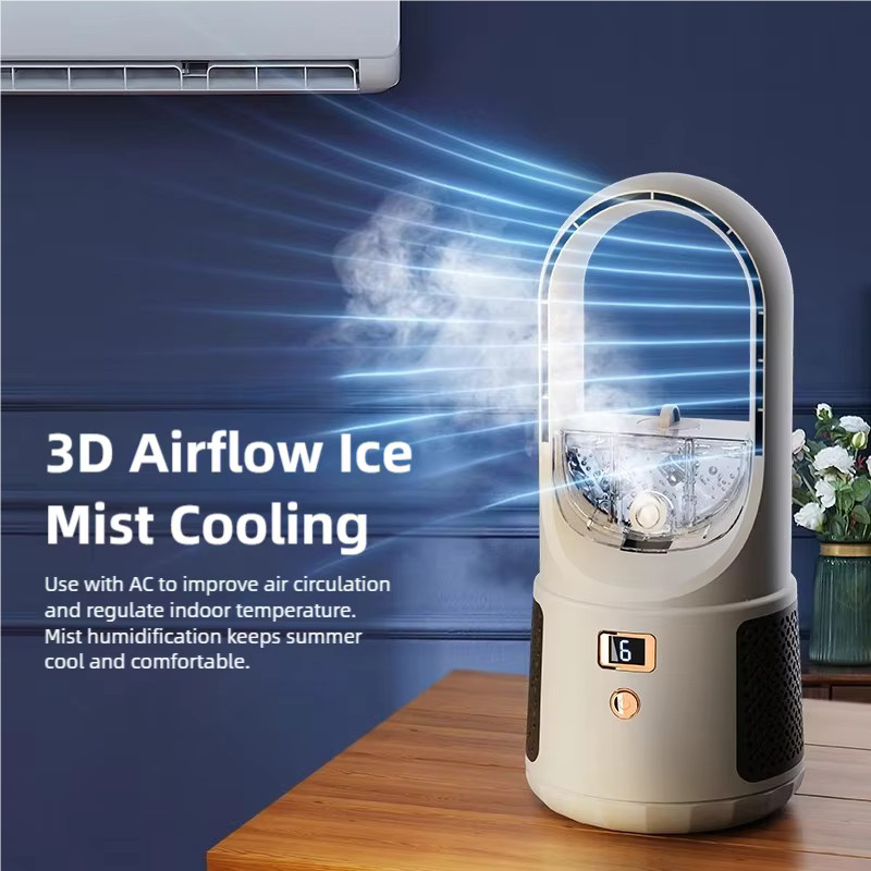 TINSOL Luftbefeuchter und blattloser Luftkühler in Weiß, USB-aufladbarer vertikaler Turmventilator mit digitaler Anzeige und starkem Wind - Bild 5