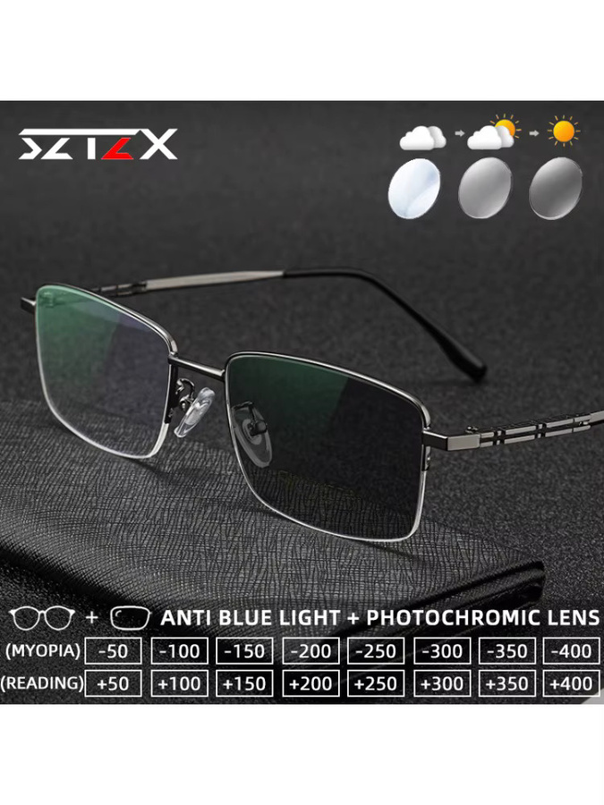 SZTZX Lesebrille Rechteck, Titan, Silber, Photochrome, Blaulichtfilter - Bild 3