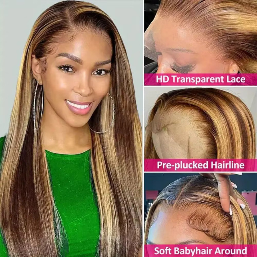 UVEOUS Echthaar Perücke, Blonde Ombre, HD Lace, 13x4 und 5x5 - Bild 2