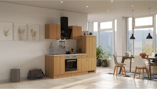 Flex-Well Classic Küchenzeile Nano in Buche, Farbe Braun, Breite: 220 cm - Bild 1