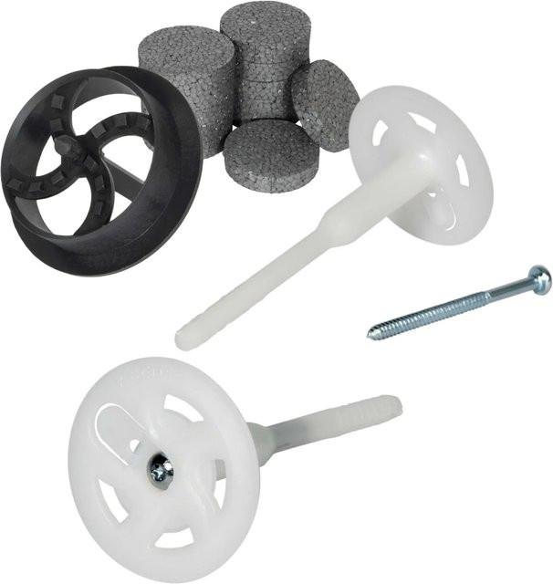 PROTEKTOR Dämmstoff-Schraubdübel Set Weiß aus verzinktem Stahl mit 200 Schrauben, 200 Rondellen und Fräser, Durchmesser: 8 mm, Länge: 180 mm - Bild 1