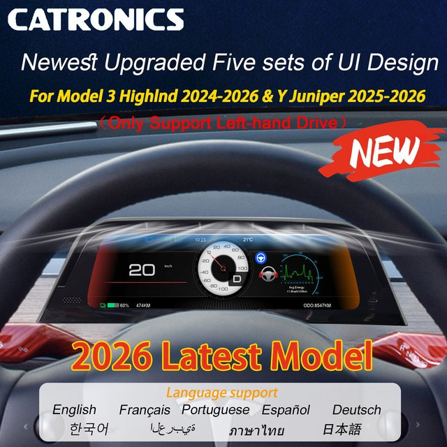 CATRONICS Big Air Vent HUD Display für Tesla Model 3 Highland 2024-2026 und Model Y Juniper 2025-2026, 9,6 Zoll, Schwarz, mit CarPlay Unterstützung und mehrsprachiger Anzeige - Bild 1