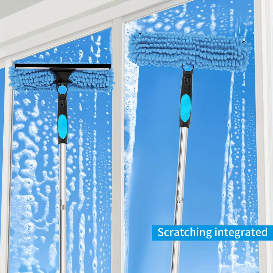 MOZHOU 2-in-1 Fensterreiniger-Set mit Verlängerungsstange und 4 Reinigungspads in Grau und Blau - Bild 3