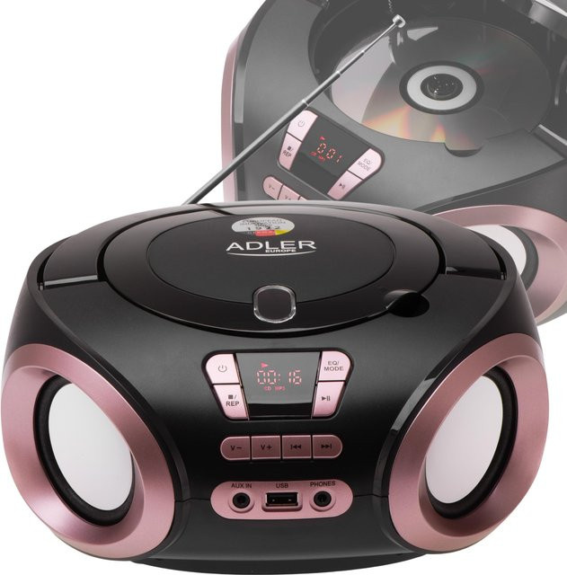 Adler Radio Boombox mit CD, MP3, USB und FM Radio in Schwarz mit Equalizer, 20 Speicherstationen und AUX Kopfhöreranschluss - Bild 1