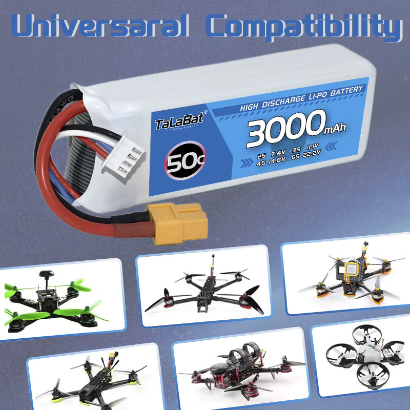 TalaBat 50C 3000mAh 11.1V Wiederaufladbare Lipo-Drohnenbatterie mit XT60-Stecker in Weiß für RC-Helikopter, Quadcopter und FPV Racing Drohnen - Bild 2