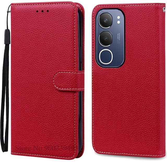 Vivo Y19S Flip Leder Brieftasche Hülle als Stoßfeste Buchhülle in Dunkelrot - Bild 1