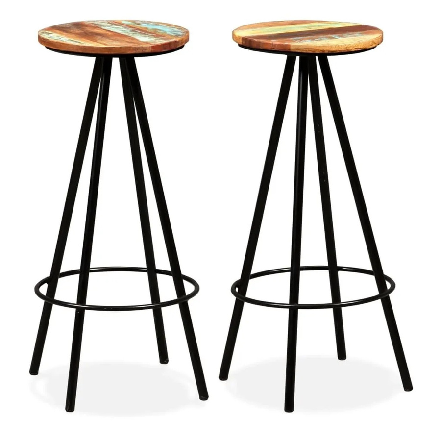 DELUKE Barhocker LUKE 2er Set aus massivem Altholholz und Stahl im Industrie-Look, Mehrfarbig, B/T/H: 30 x 30 x 76 cm - Bild 2