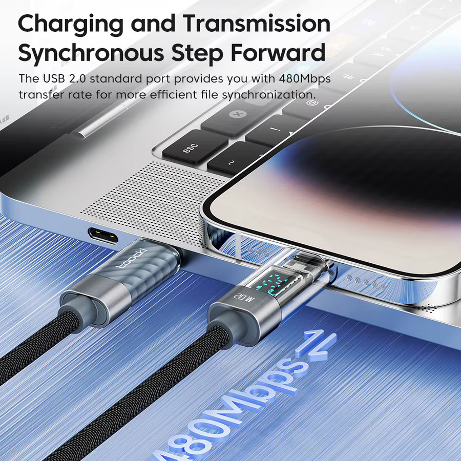 Toocki USB Typ C Schnellladekabel mit Digitalanzeige für iPhone und iPad, 20W, Lila - Bild 3