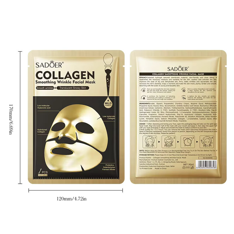 SADOER Kollagen Gesichtsmasken, 10 Stück, Unisex - Bild 4