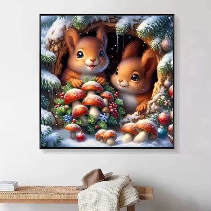 HUACAN Diamantmalerei Set mit niedlichem Winter-Eichhörnchen, 5D DIY Diamant-Stickerei, Vollflächiges Mosaik-Bild in Multicolor, B/H: 20 x 20 cm - Bild 4