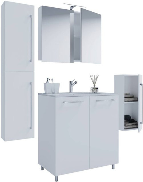 VCM Badmöbel-Set in Weiß mit Waschtisch, Spiegelschrank und Hochschrank, modern und glänzend, Breite: 80 cm, Tiefe: 46 cm, Höhe: 150 cm - Bild 2