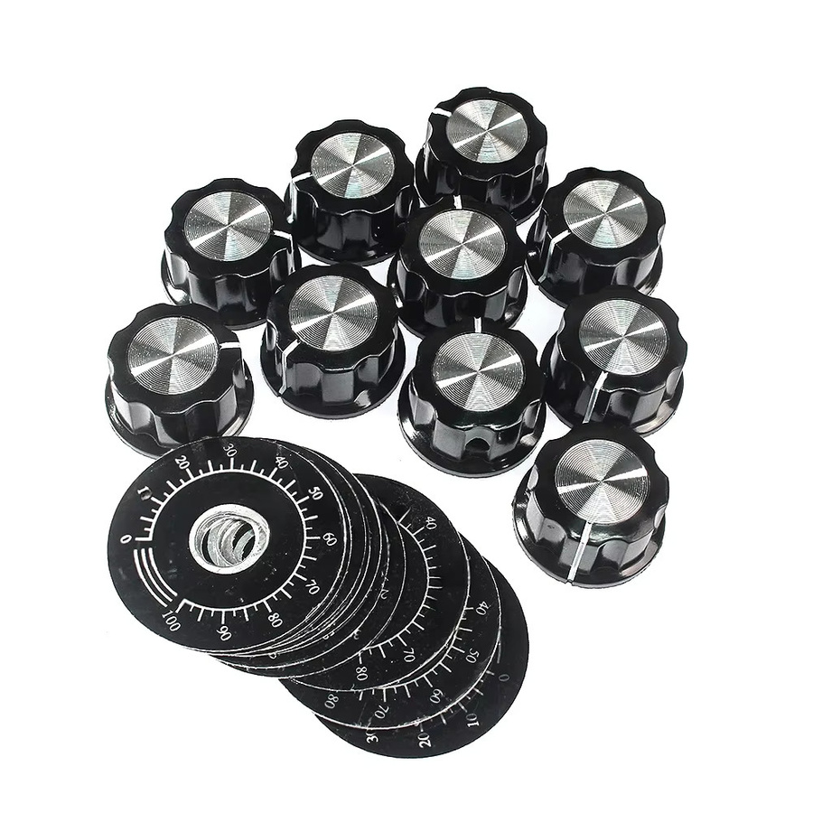 YTDMEN 10-teiliges Potentiometer-Knopf-Set MF-A03 aus Bakelit mit Skalenplatte und Blechskala in Schwarz - Bild 5
