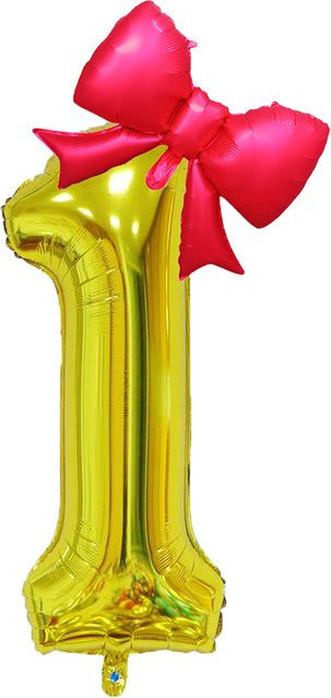 KUKUZHU 2er Set Gold Anzahl Folienballons mit Schleifen für Kinder und Baby Geburtstagsdeko, Höhe: 101,6 cm - Bild 1