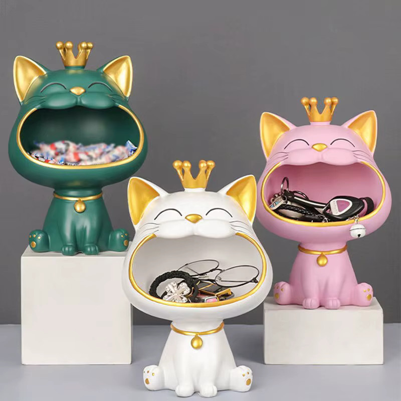 Dekoratives Katze Aufbewahrungstablett Glückskrone als Schlüsselablage und Ornament in Pink und Grün - Bild 2