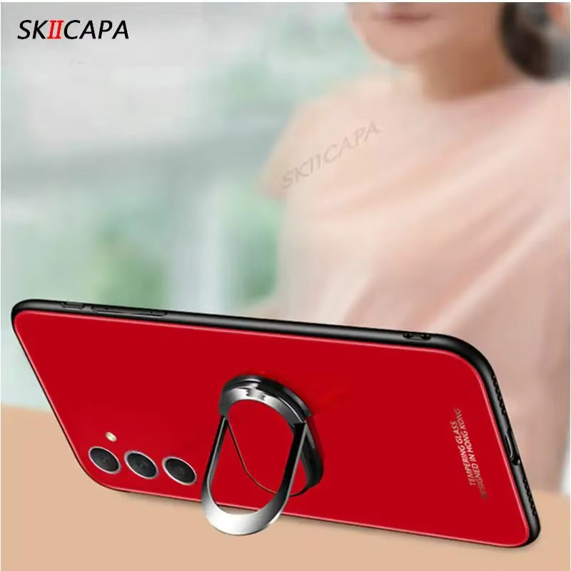 Samsung Schutzhülle für Galaxy S25 Ultra, S25 Plus und S24 FE mit gehärtetem Glas, harter Rückseite und magnetischem Ringhalter in Rot - Bild 3