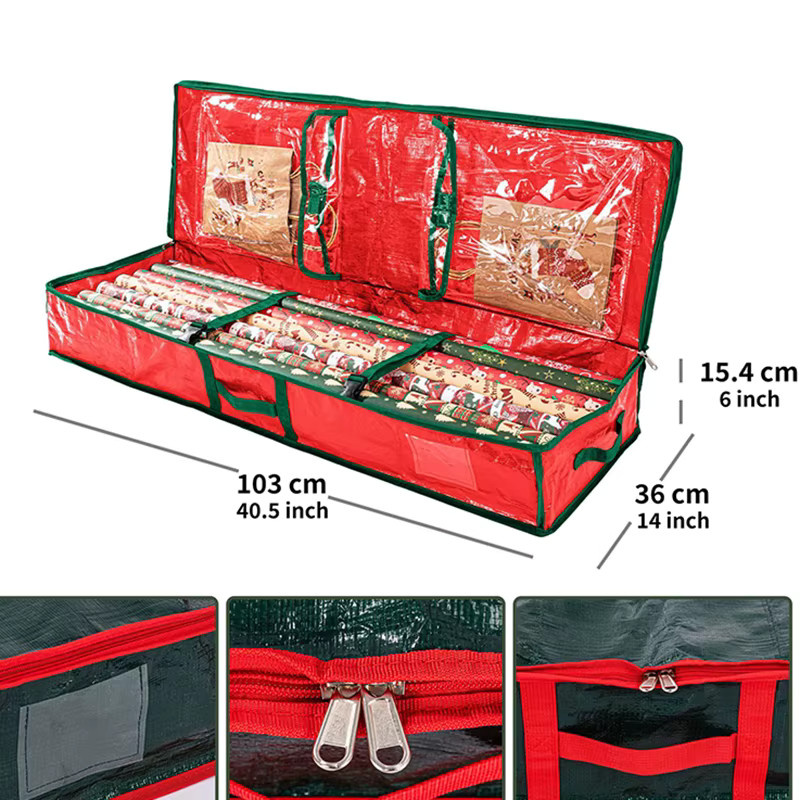 Roter Aufbewahrungsbehälter für Geschenkpapier aus Kunststoff, Organizer für bis zu 27 Rollen mit 3,5 cm Durchmesser zur Aufbewahrung unter dem Bett - Bild 4