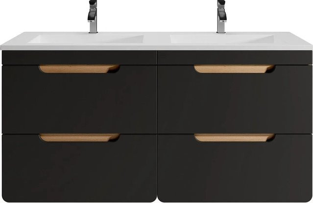 Doppelwaschtisch Aruba Vente-unique in Anthrazitgrau und Naturfarben, Breite: 120 cm - Bild 1