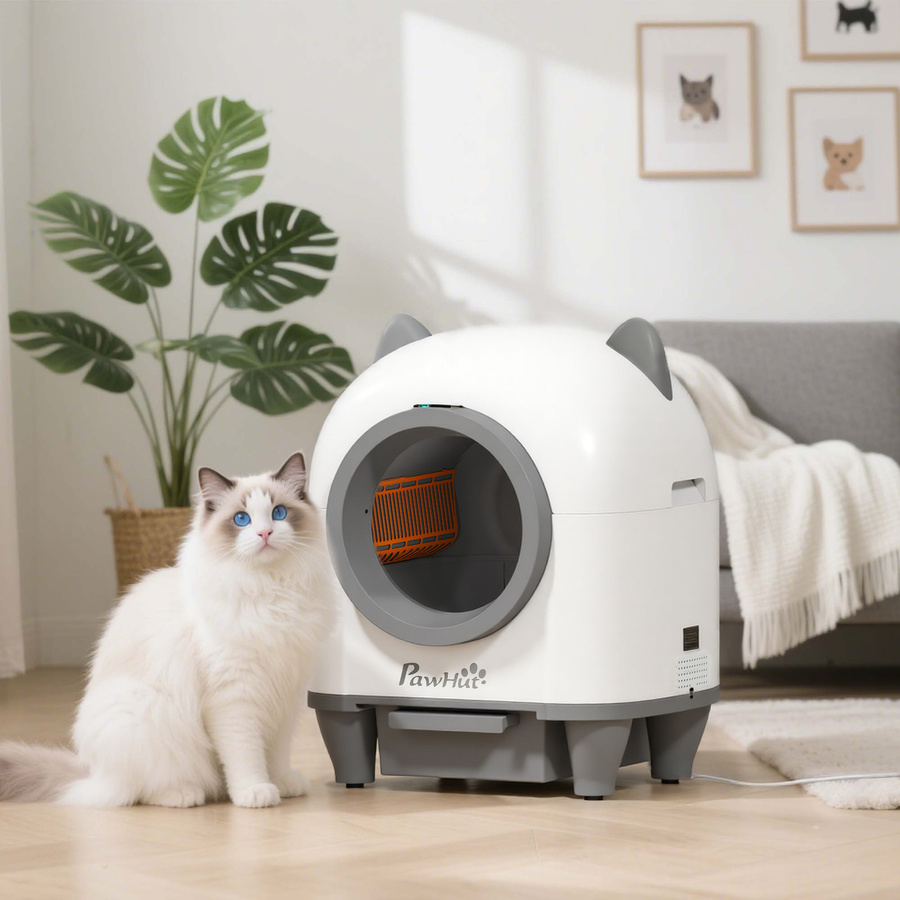 PawHut Automatische Katzentoilette mit App-Steuerung und Geruchsbeseitigung in Weiß oder Grau - Bild 2