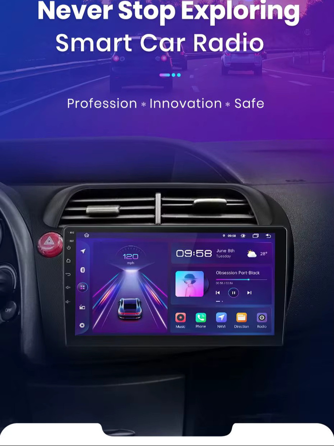 Junsun Android 13 Autoradio für Honda Civic Hatchback 2005-2011 mit 9 Zoll Display, 4GB RAM, 64GB ROM, GPS, Carplay, Bluetooth und Rückfahrkamera Unterstützung, Schwarz - Bild 1