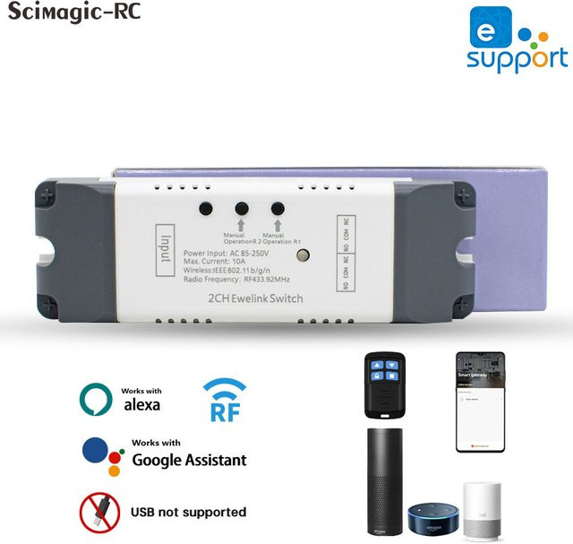 eWeLink Smart Switch Modul C WiFi und RF433 Empfänger mit 2 Kanälen in Weiß zur Steuerung von Toröffner und Geräten via Alexa - Bild 1