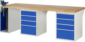Rau Werkbank 7510A9 in Blau mit 8 Schubladen, Schraubstock und höhenverstellbarer Arbeitsfläche, B/T/H: 250 x 90 x 84 cm - Bild 1