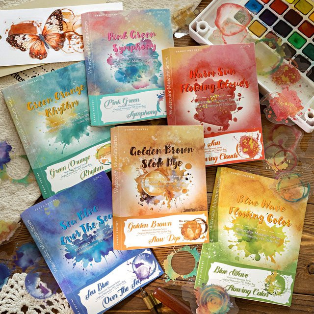mr.paper Aquarell Blending PET Aufkleber Set, 30 Blätter, Mehrfarbig, für Scrapbooking und Dekoration - Bild 1