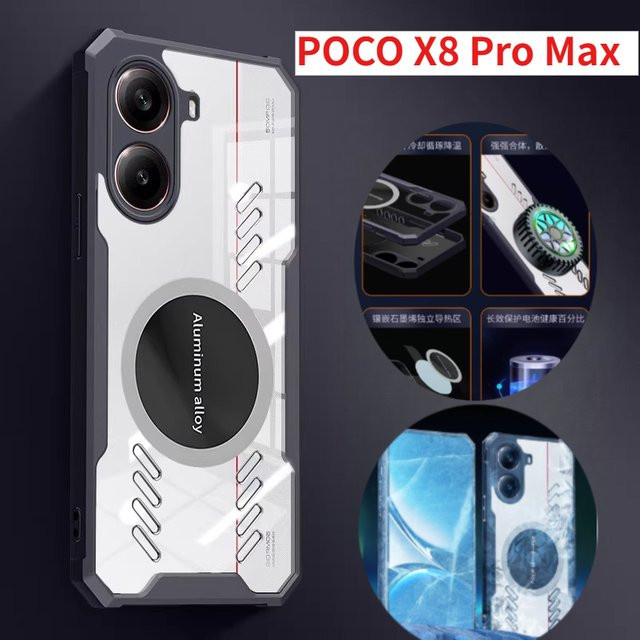 Transparente Magnetische Armor Schutzhülle für Xiaomi POCO X8 Pro, POCO X7 Pro und Redmi Turbo 5 Max mit Wärmeableitung in Blau - Bild 1