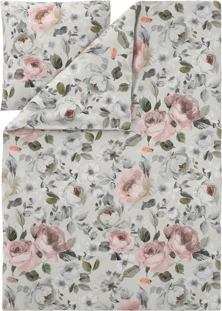 LIVARNO Edel-Renforcé-Bettwäsche aus Baumwolle mit Bettbezug und Kissenbezug, Farben: weiß, beige, grün, B/H: 155 x 220 cm, Kissenbezug: 80 x 80 cm - Bild 1