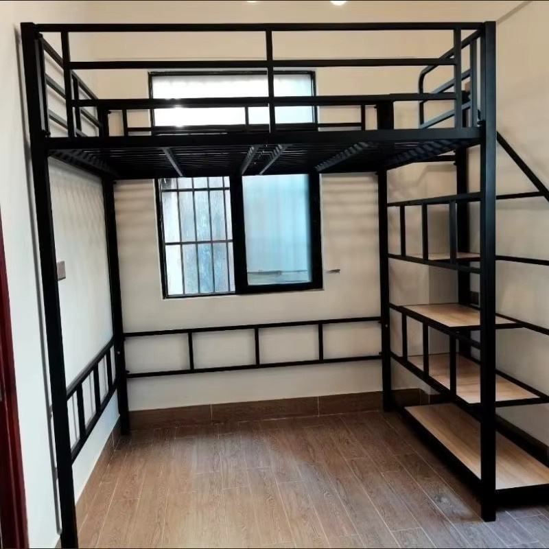 Hochbett aus Metall im Industrial-Design für Erwachsene, Loft-Kleinapartment mit Platz unter dem Bett, Schwarz, B/T: 120 x 200 cm - Bild 3