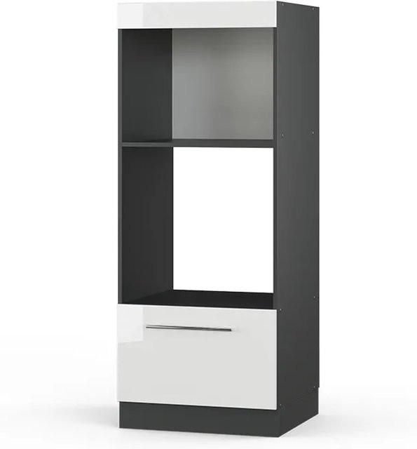 Vicco Mikrowellenumbauschrank Fame-Line Küchenschrank in Anthrazit und Weiß Hochglanz mit Schubladen und Regalfach, Breite: 60 cm, Höhe: 153 cm, Tiefe: 44,53 cm - Bild 2