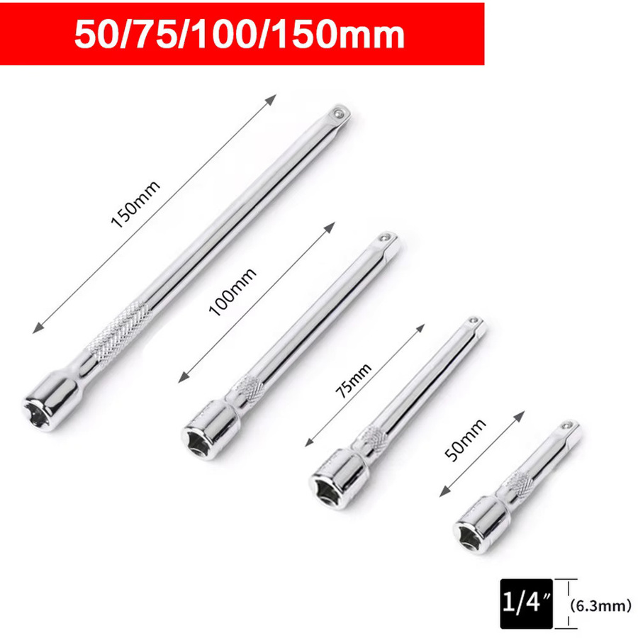 STONEGO 4-teiliges Sockel Verlängerungsstangen Set aus Chrom-Vanadium-Stahl, 1/4 Zoll, Silber - Bild 3