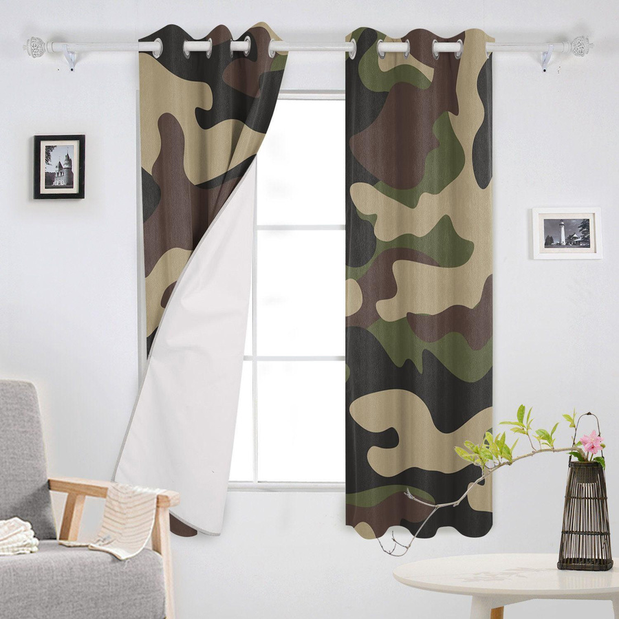 Binchi Outdoor Equipment Vorhang mit geometrischem Camouflage-Muster in Grün und Braun, halbtransparent, Breite: 135 cm, Höhe: 160 cm - Bild 2