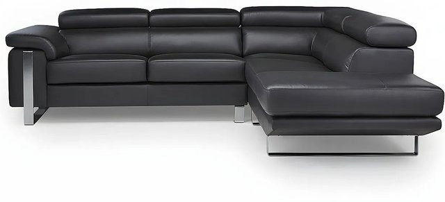 Vente-unique Sofa Mystique in Schwarz, L-Form, Leder, mit verstellbarer Kopfstütze, Breite: 252 cm - Bild 1