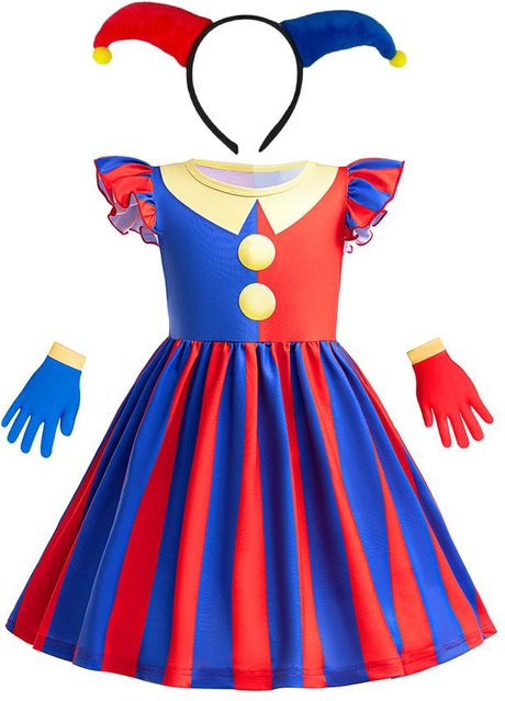 The Amazing Digital Circus Pomni Halloween Kostüm, Kleid, Handschuhe und Plüschtier, Set / Bundle, Blau, ab 4 Jahren - Bild 1