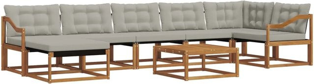 vidaXL Outdoor-Sofagarnitur 8-teilig aus Akazienholz mit Textilene und Kissen in Grau und Natur - Bild 1