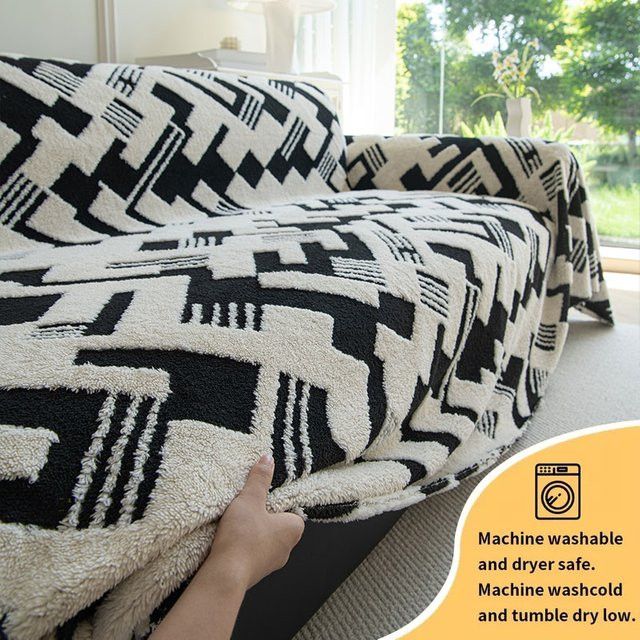 Shu Mianrong Zweifarbiges quadratisches Sofa-Handtuch als Sofa-Schutzhülle in Weiß und Multicolor - Bild 1