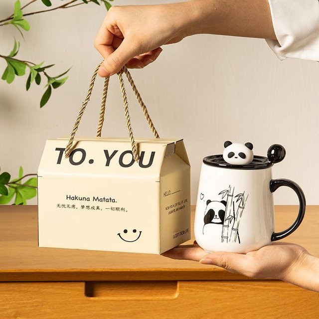 Keramiktasse Panda Design in Weiß als Geschenkbox für Damen, Volumen: 400 ml - Bild 1