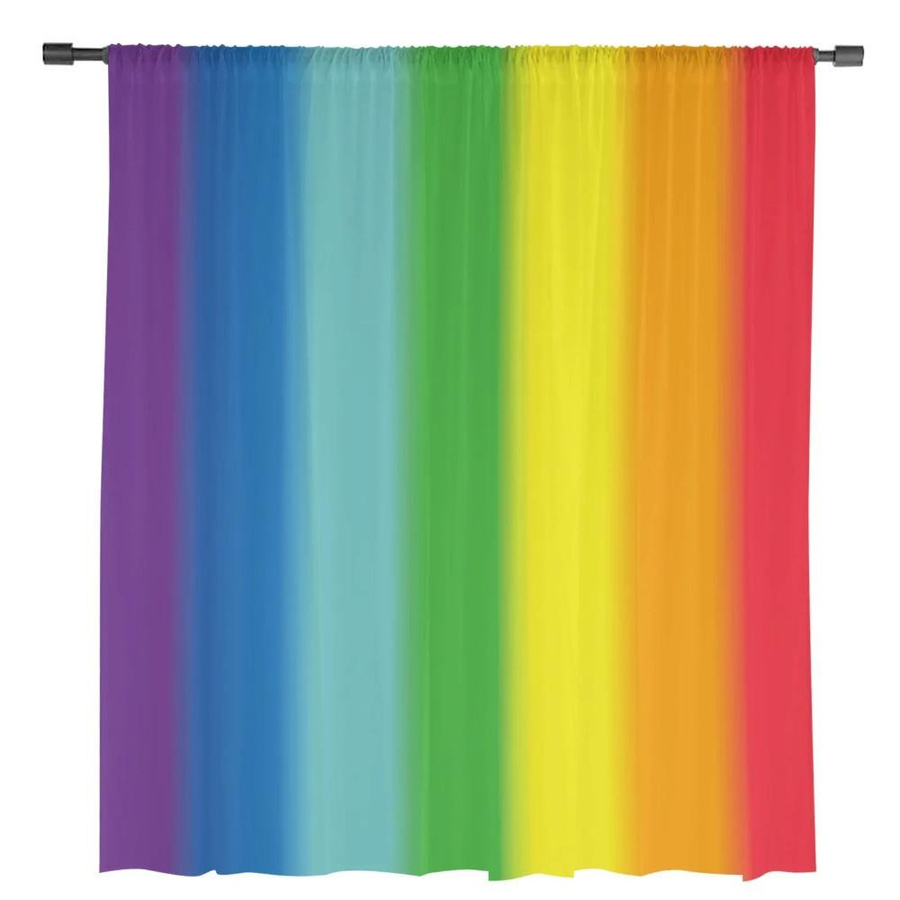 Yiran Furniture Regenbogen Vorhang mit bunten Streifen aus transparentem Tüll Organza und Voile, B: 135 cm, H: 115 cm - Bild 1