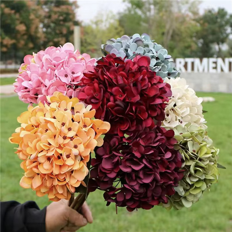 TTCY Künstliche Hortensien Blumen in Rot und Multicolour für Hochzeit, Wanddekoration und DIY-Blumensträuße - Bild 2