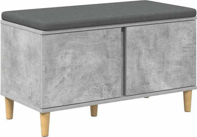 vidaXL Flurbank mit Kissen und Schuhregal in Betongrau, B/T/H: 80 x 38 x 46 cm - Bild 1