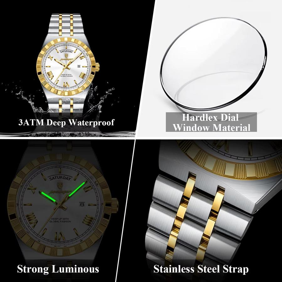 POEDAGAR Armbanduhr, Quarz, Edelstahl, Bicolor, Herren - Bild 4