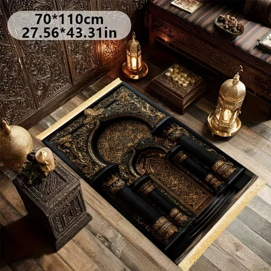 VIKAMA Gebetsteppich aus Polyester mit orientalischem Design, rutschfeste Islamische Salah-Matte für Zuhause und Reisen, Unisex - Bild 2